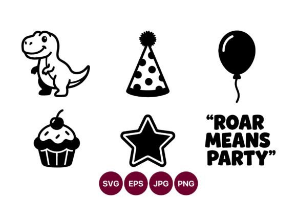 Download Dinosaur Party Line Art Vector - Dinosaur party Collection